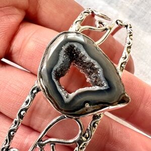 925 Micro Quartz Crystal Geode Cuff Bracelet